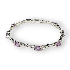 Amethyst Sterling Tennis Bracelet Rhodium Plated 925 Silver STS Vintage 90s 7.5"